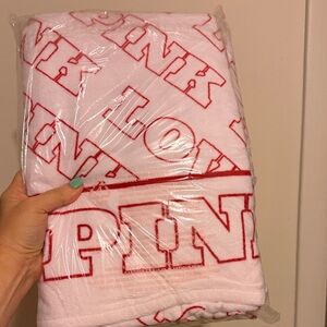 Victoria's PINK Logo beach towel- White with Red Print